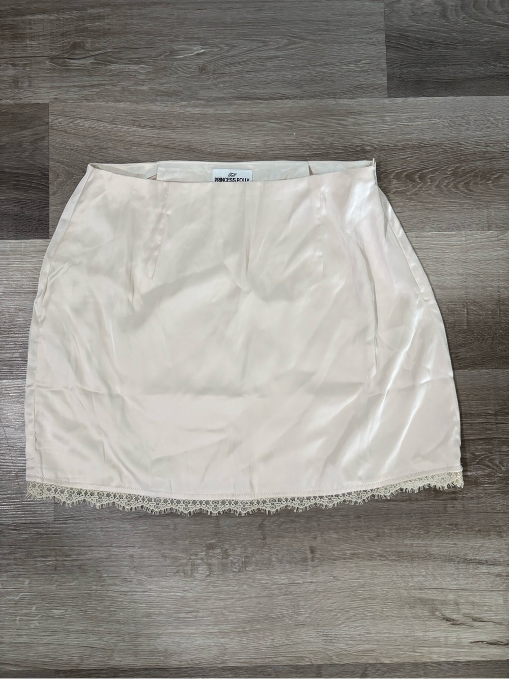 Princess Polly Cream Lace Trim Satin Mini Skirt